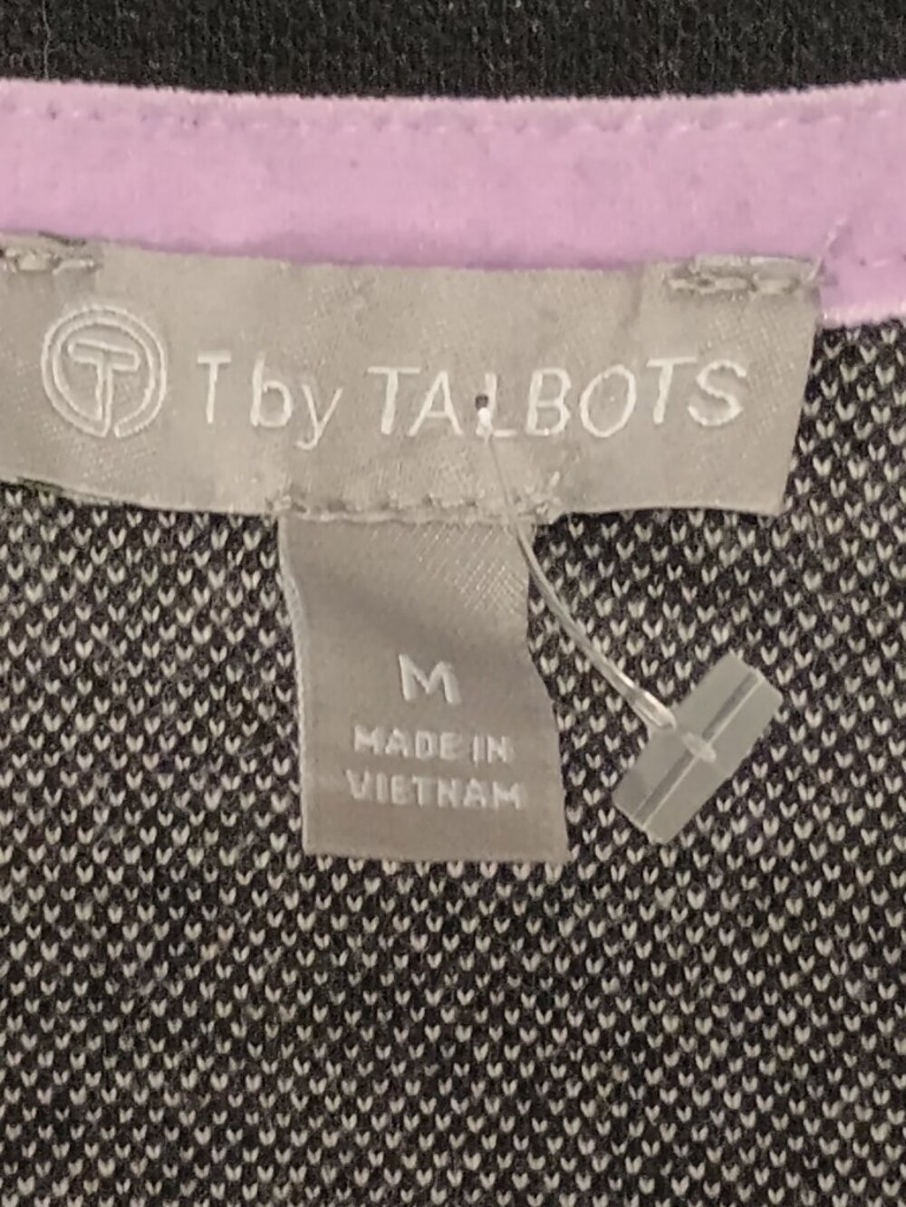 T by Talbots Medium Black White Fair Isle Quarter Zip Sweater Lavender Trim Cott - Picture 4 of 8